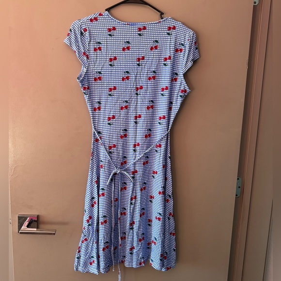 Blue & White Retro Style Dress with Cherry Print - Picture 8 of 13